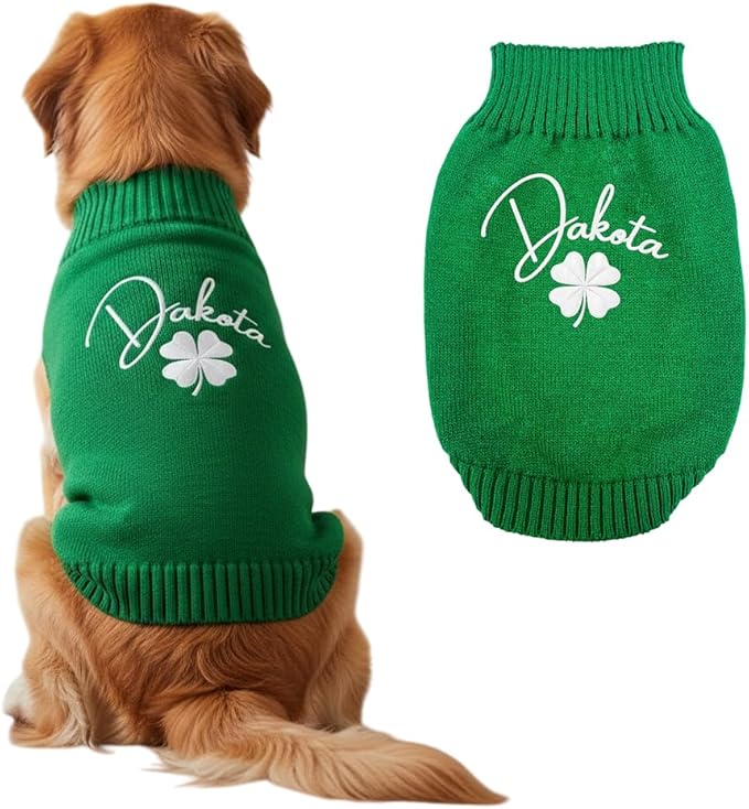 Personalized Dog Sweater, Custom Knit Sweater with Clover Embroidery, St. Patrick's Day Design for Dogs, Ideal Gift for Dog Owners, Pet Apparel Gift#4