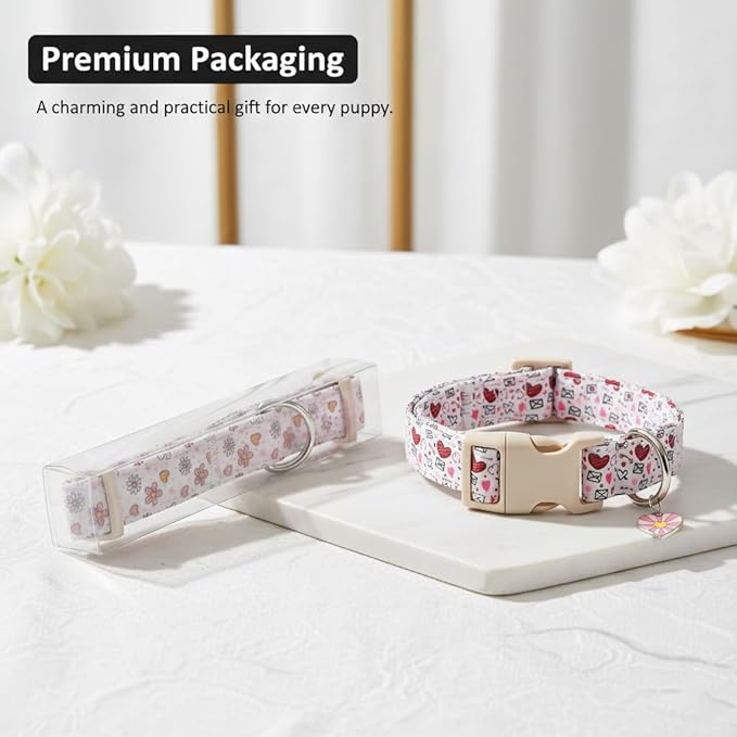 Pink Dog Collar, Girl Dog Collar for Small Dogs, Spring Summer Puppy Collar with Cute Strawberry, Cherry and Blueberry Print, Soft Adjustable Collars for Girls Boys Dogs, S