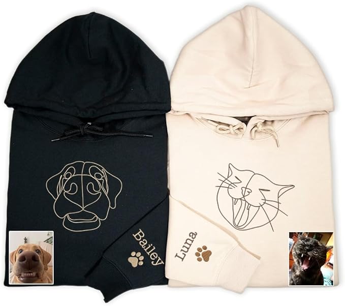 Personalized Embroidered Dog Hoodie, Personalised One-Line Dog Shirt, Unisex Embroidered Dog Hoodie, Dog Lovers Gifts