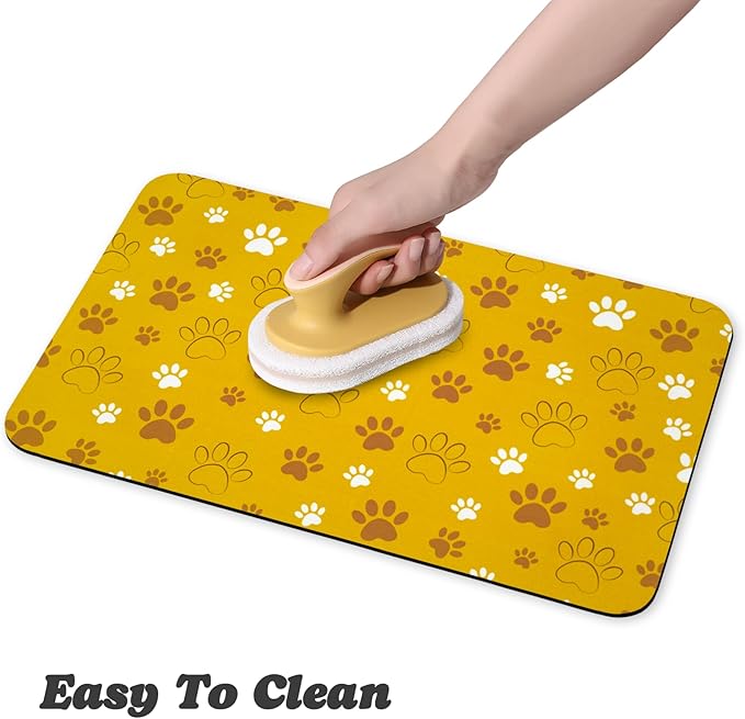 Dog Food Mat, Absorbent Water Bowl Mats Cat Pet Feeding Placemats Yellow 24 * 32 inch