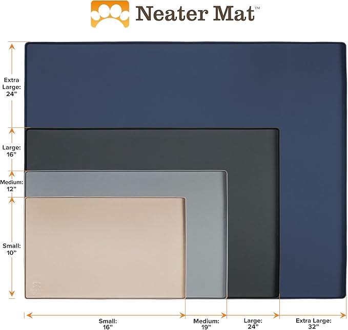 Neater Pet Brands Neater Mat Cat & Dog Food Mat, Waterproof & BPA-Free Silicone Placemat with Raised Edge for Under Food and Water Bowls, 16" x 10", Midnight Black