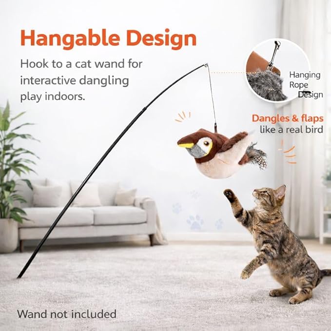 Flappy Flying Bird Cat Toy – Interactive Flapping & Chirping Bird Toy for Cats (Not Flying), Indoor Cat Toy for Exercise & Play, Durable Chew Toy for Bored Cats, Catnip Toy for Kitten or Small Dogs