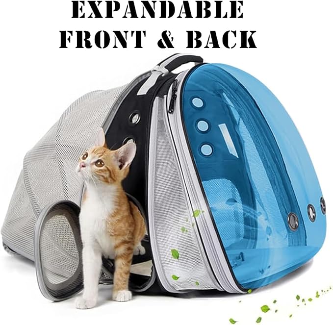 Dual Expandable Polarized Blue Cat Backpack Carrier, Fit up to 20 lbs, Expandable Space Capsule Polarized Bubble Pet Carrier for Large Cat and Small Dog, Pet Carrying Hiking Traveling Backpack