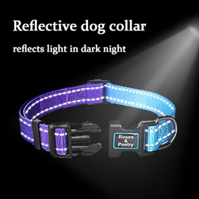 Roses&Poetry Reflective Dog Collar with Gradient Violet, Adjustable Durable Pet Collars for Small Medium Large Dogs (Violet-XS)