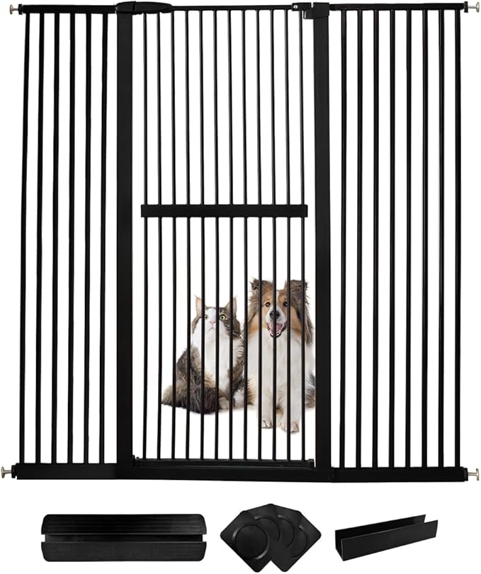 Lumizone Extra Tall Cat Gate 61.02" High Pressure Mounted Extra Wide 59.25"-63.38" (17Sizes) 1.37" Gap No Drilling Auto-Close Tall Pet Gate for Dogs (Black, 59.25"-63.38" W)