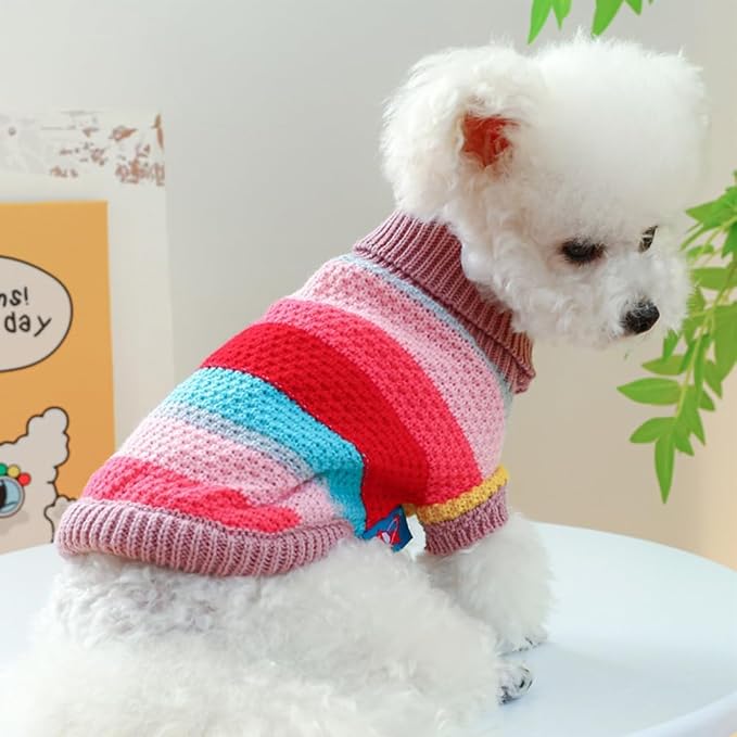 Rainbow Puppy Sweater for Small Dog Pullover Knitted Dog Sweatshirt Cable Cat Knitwear Warm Pet Clothes for Kitten Chihuahua Yorkie Toy Poodle XXS (Rainbow, X-Small)