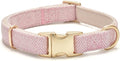 Soft Cotton Hemp Dog Collar with Metal Buckle Adjustable Twilled Dog Collars for Female Small Medium Large Dogs(Pink,Medium)