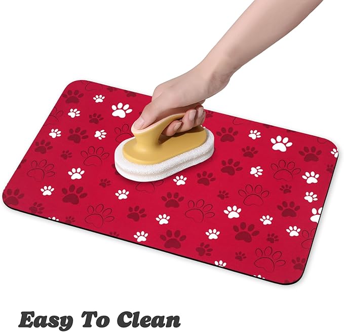 Dog Food Mat, Absorbent Water Bowl Mats Cat Pet Feeding Placemats Red 17 * 30 inch