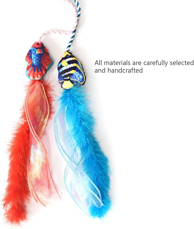 IUHKBH Cat Wand Toy, 2 PCS Vibrant Colors Teaser Toy Interactive Cat Toy for Indoor Cats Enrichment, Saft Kitty Toy for All Breed Sizes