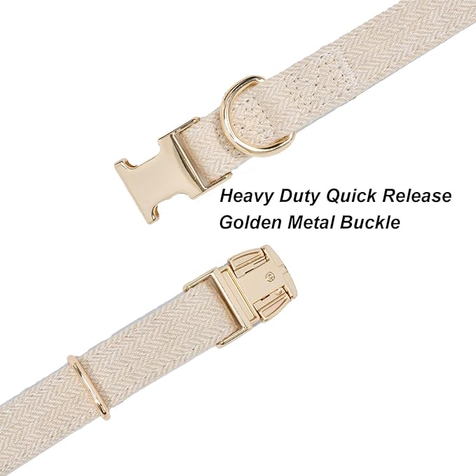 Soft Cotton Hemp Dog Collar with Metal Buckle Adjustable Tweed Dog Collars for Small Medium Large Dogs(Beige,Large)