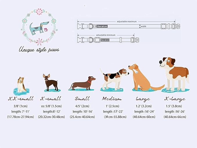 Unique style paws Dog Collar Metal Buckle Blue Striped Flower Collar Gift Durable Cute Collar for Small Medium Large Boys Girls Dogs
