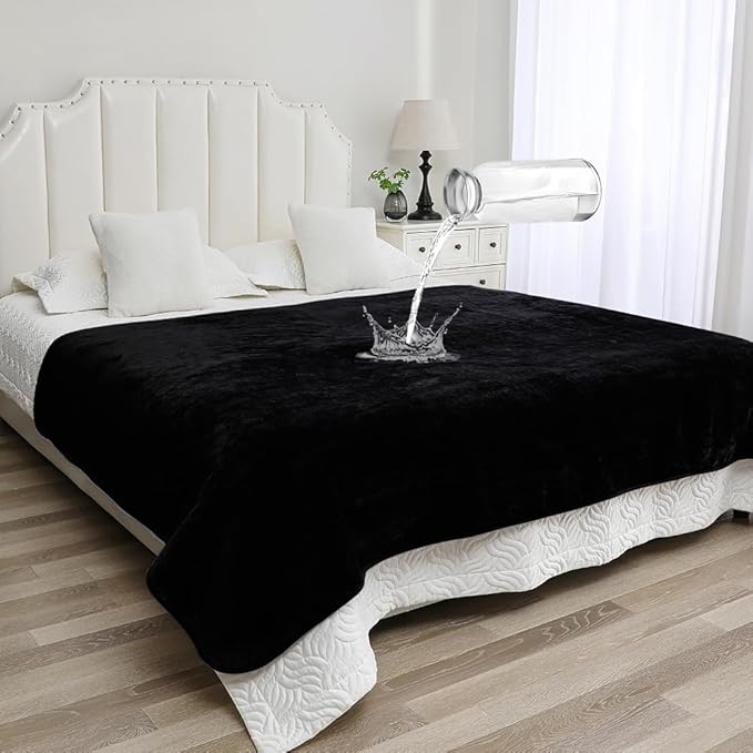 Waterproof Blanket for Couples – Ideal for Couch & Bed Splash Proof Sherpa Throw, Leakproof TPU Layer, Stain Resistant Washable Bed Protector – Black, 80"x60"