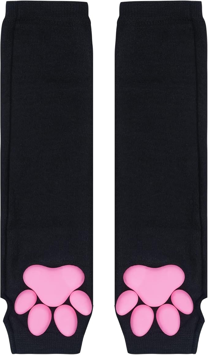 Nydotd Cat Paw Pad Mittens Gloves Kawaii Pink 3D Claw Fingerless Cute Cat Cosplay Gloves Sleeve for Girls Party