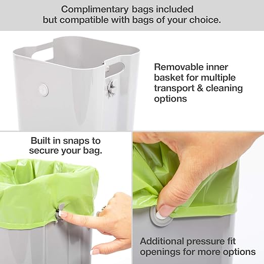 PetFusion Portable Cat Litter Disposal; Innovative Dog Poop Trash Can with Locking Handle, included Deodorizer; Built-in Poop Bag Holder; With 10 Waste Bags; White and Black