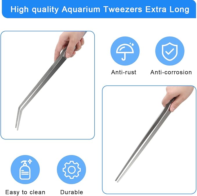 Aquarium Tweezers Extra Long 15 inches, Luxiv Stainless Steel Straight and Curved Tweezers 38cm Extra Long Tweezers for Fish Tank Plant Aquascape Tools, Feeding Tongs