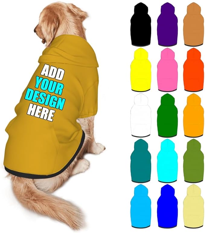 Personalized Dog Hoodie Customized with Name Photo Pet Warm Sweater Hoodie for Medium Large Dogs & Cat Puppy, Goldenrod, XXL
