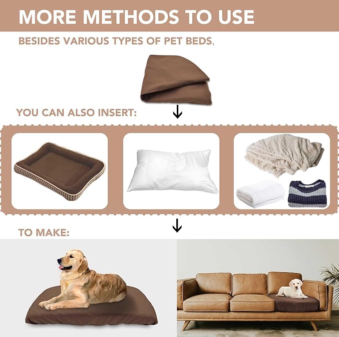 Dog Bed Cover Waterproof Replacement Machine Washable Covers for Dog Bed Heavy Duty Scratch Resistant Mattress Protector Pet Bed 20x15 Inch Brown Cover Only