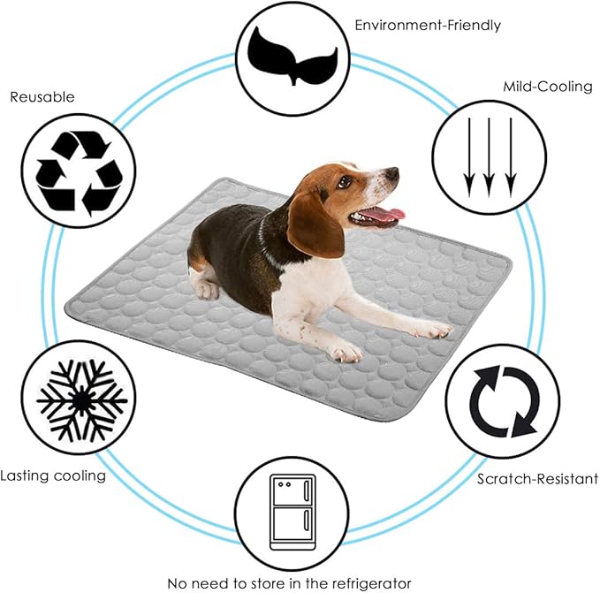 SOMOYA Dog Self Cooling Mat Pet Washable Cooling Pads Blanket Sleeping Kennel Mat,Ice Silk Sleep Mat Pad Non-Toxic Breathable Sleep Bed Beach for Large Dogs Cats (Grey, 27.5x19.7 in)