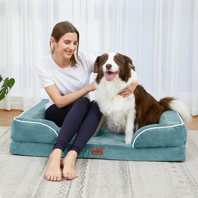 Comfort Expression Orthopedic Dog Bed for Extra Large Dogs 45x35 Inch, Waterproof Egg Crate Foam XL Pet Bed with Removable Bolsters, Dog Couch with Washable Cover & Non-Slip Bottom, Washed Blue