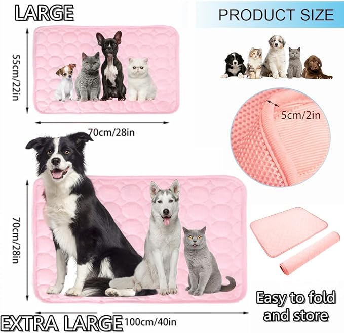 SOMOYA Dog Self Cooling Mat, Pet Washable Cooling Pad Blanket, Ice Silk Sleep Kennel Bed, Non-Toxic Breathable for Large Dogs Cats, Beach (Pink, 27.5x39.4 in)