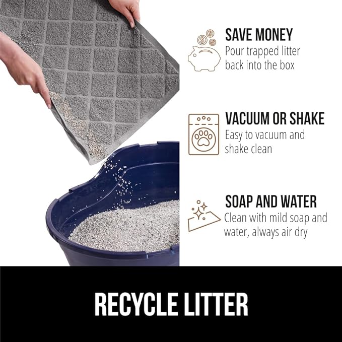 GORILLA GRIP Cat Litter Box Mat, Water Resistant, US Designed Kitty Litter Trapping Mats, Easy to Clean, Scatter Control, Less Mess and Clean Floors, Kitten Supplies for Indoor Cats, 30x20 Grey