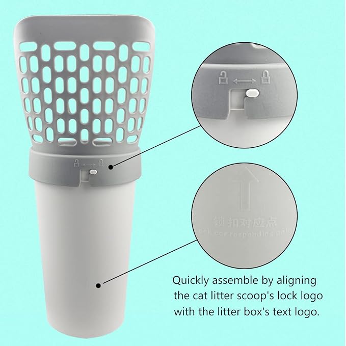 Cat Litter Scooper with Trash Container,Portable Litter Scoop Holder,Litter Scoop with Holder Provides 215 Garbage Bags,Scoop Litter Disposal System In One