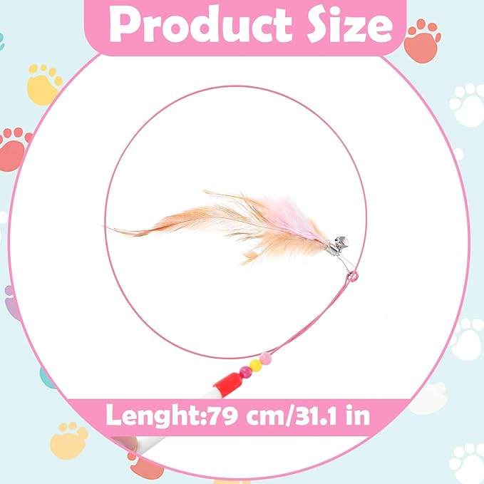 4 Pcs Cat Feather Toys, Cat Toys Wand with Bell Beads Teaser Wire Wand for Cats Chase Exercise Play