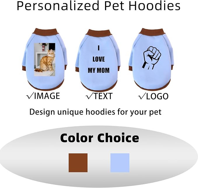 Custom Dog Hoodie, Personalized Sweatshirt with Photo Text Name Logo, Customized Hooded Sweater for Small Medium Large Dogs & Cats (Blue + Brown Border, XXX-Large)