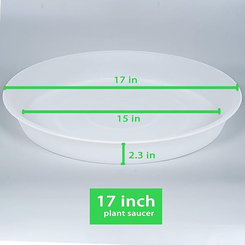 2 Pack of 17 inch Plant Saucer, 2.3" Depth Tray, Large Deep Garden Plastic Flower Planter Plant Trays for Indoors Outdoor Bath Bath (17", Clear)