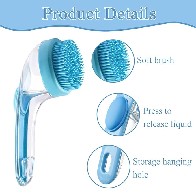 Dog Bath Brush, 2 in 1 Pet Bath Brush Soft Dog Scrubber for Bath with Built-in Shampoo Dispenser for Long Short Haired Dogs Cats Shower