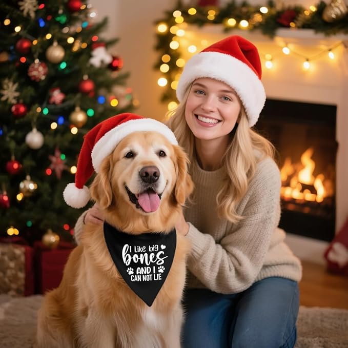 I Like Big Bones and I Can Not Lie Black Dog Bandana, Funny Bones Printing Accessories Decoration, Cute Pet Scarf Adjustable Photo Prop for Party, for Puppy Owner Pet Mom Dad
