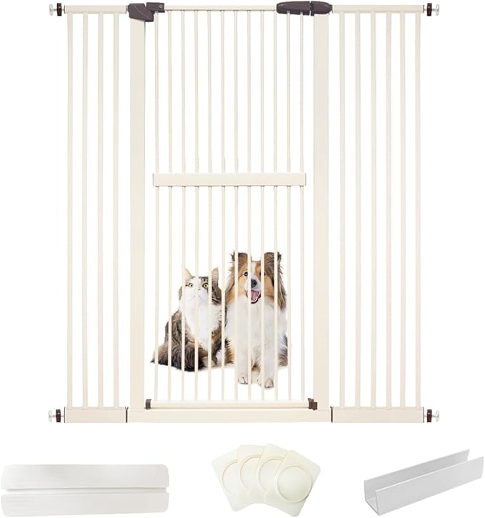 Lumizone Extra Tall Cat Gate 61.02" High Pressure Mounted Extra Wide 50.79"-55.11" (17Sizes) 1.37" Gap No Drilling Auto-Close Tall Pet Gate for Dogs (Cream, 50.79"-55.11" W)