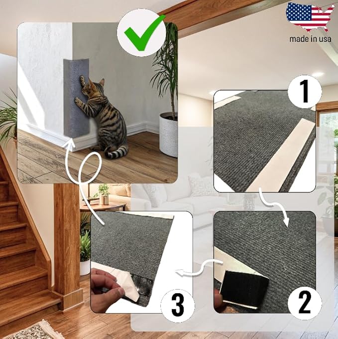 Wall Cat Scratcher & Corner Cat Scratcher – Indoor Scratching Post for Cats – Carpet Scratching Pad – Corner Scratchers for Indoor Cats – Wall Mounted Cat Mat