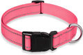 Reflective Dog Collar with Buckle Adjustable Safety Nylon Collars for Small Medium Large Dogs, Light Pink M