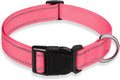 Reflective Dog Collar with Buckle Adjustable Safety Nylon Collars for Small Medium Large Dogs, Light Pink XXS