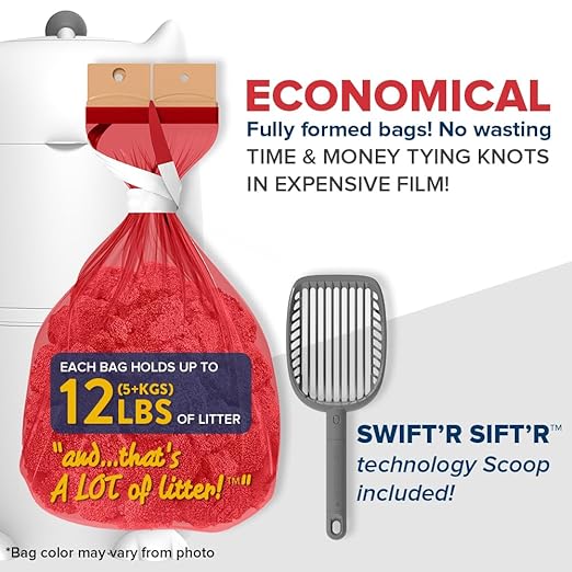 Red Rocket Pets Litter Trash Can for Cat Kitty Twister Plus, Litter Disposal System, No Smell Litter Storage Container with Scooper, 2X Refill Bags and 2X Charcoal Sachets (Standard)