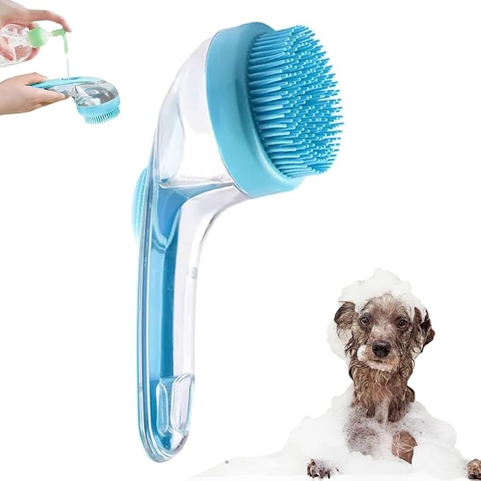 Dog Bath Brush, 2 in 1 Pet Bath Brush Soft Dog Scrubber for Bath with Built-in Shampoo Dispenser for Long Short Haired Dogs Cats Shower
