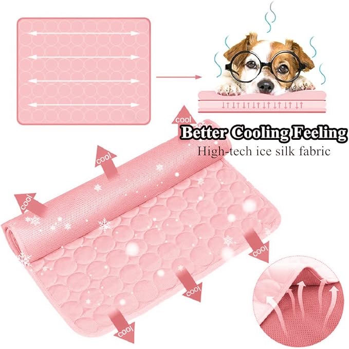 SOMOYA Dog Self Cooling Mat, Pet Washable Cooling Pad Blanket, Ice Silk Sleep Kennel Bed, Non-Toxic Breathable for Large Dogs Cats, Beach (Pink, 27.5x39.4 in)