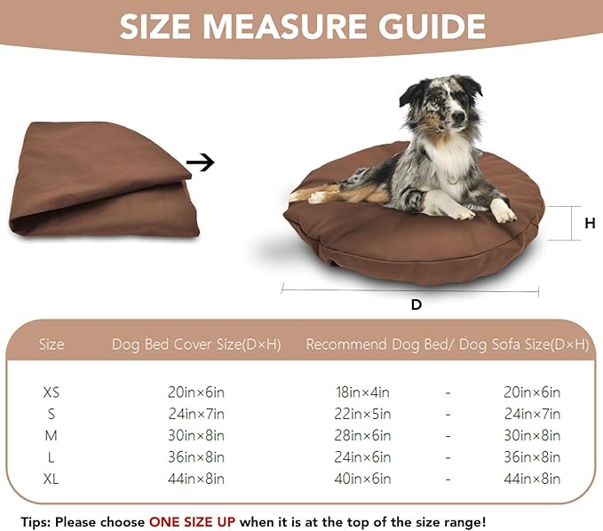 Dog Bed Cover Waterproof Replacement Machine Washable Covers for 44x44 Inch Dog Bed Heavy Duty Scratch Resistant Mattress Protector Pet Bed Round Brown Cover Only