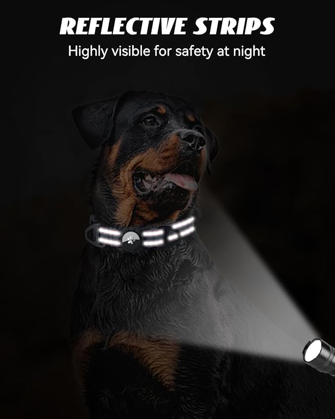 Joytale Airtag Dog Collar, Reflective Pet Collar with Waterproof AirTag Holder, Dual D-Rings, Soft Padded Adjustable for Large Dogs, Gray, L
