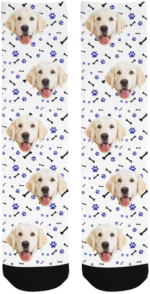 MyPupSocks Custom Personalized Photo Pet Face Socks, Cat and Dog Tracks Paws Bones Crew Socks with Picture for Men Women