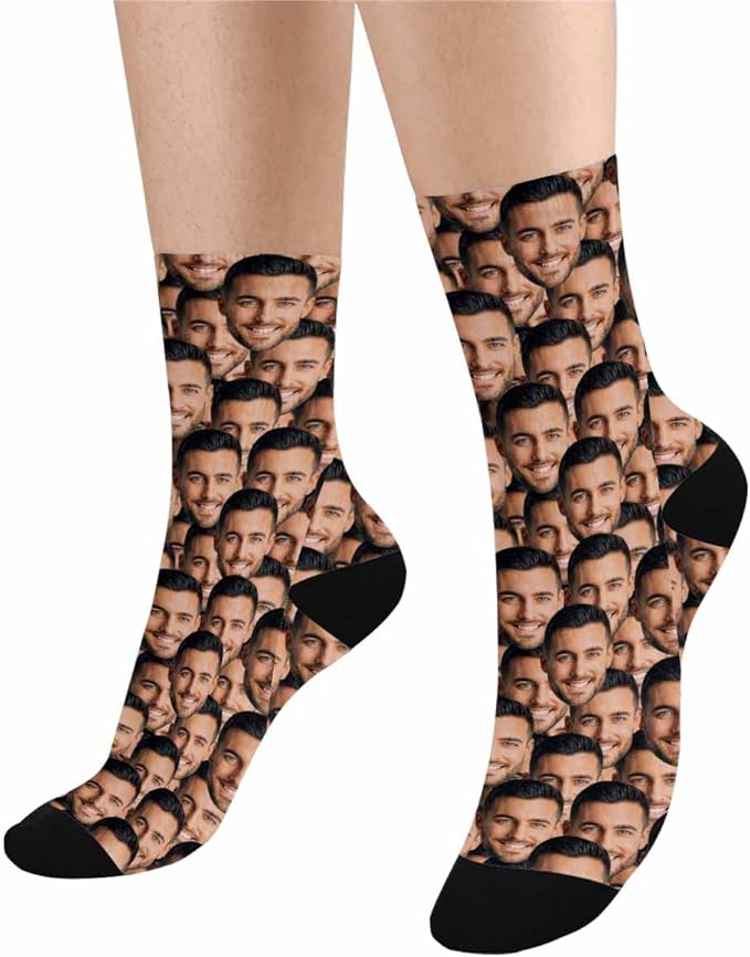 MyPupSocks Custom Personalized Photo Pet Face Socks, Cat and Dog Tracks Paws Bones Crew Socks with Picture for Men Women