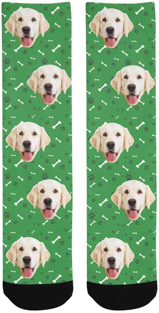 MyPupSocks Custom Personalized Photo Pet Face Socks, Cat and Dog Tracks Paws Bones Crew Socks with Picture for Men Women