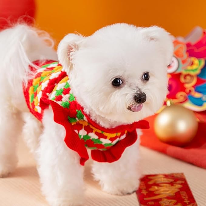 Small Dog Sweater, Knitted Tulip Cat Sweater, Warm Thick Holiday Puppy Clothes for Dogs Girl,Cold Weather Outfit for Kitten Chihuahua Yorkie Teacup Dachshund Pug (Red, Small)