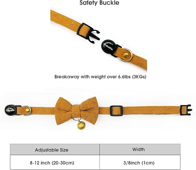 Safety Quick Release Cat Collars, Soft Kitten Collars with Detachable Bow Tie and Bell, Pack of 2, Adjustable 20-30 cm