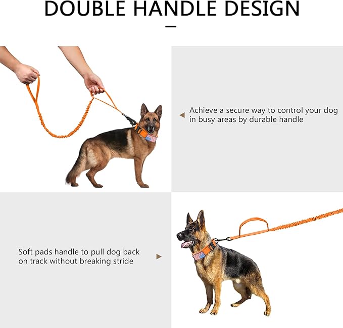 DAGANXI Tactical Dog Collar, Adjustable Military Training Nylon Dog Collar with Control Handle and Heavy Metal Buckle for Medium and Large Dogs, with Patches and Airtags Case (Orange-Set, M)