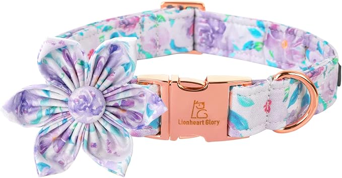 Lionheart Glory Dog Collar, Purple Dog Collar with Flower, Cute Floral Pattern Pet Collar Adjustable Dog Collar for Large Dogs