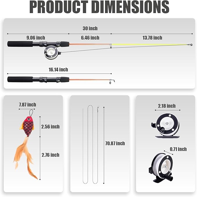 Cat Toys Interactive for Indoor Cats Wand Retractable Fishing Pole with Fish and Feather,Teaser Kitten Toy Bored Adult Pet for Enrichment Playtime Fun,Promotes Healthy Exercise