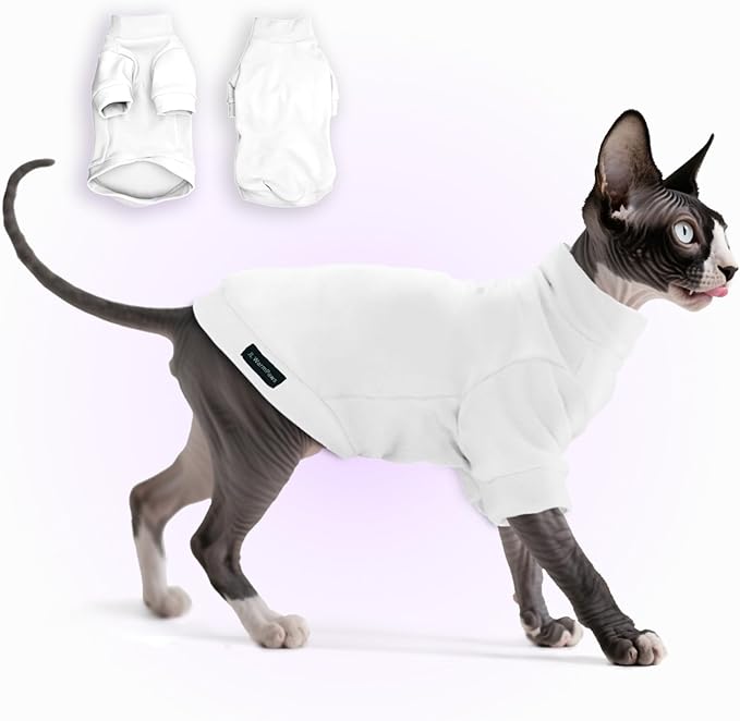 Fleece Sphynx Cat Clothes Soft Hairless Cat Clothes Pullover Cat Sweater for Chihuahua All Season Light and Warm Kitten Cloth for Cats Only Puppy Clothes Small Dog Sweater (White, X-Large)