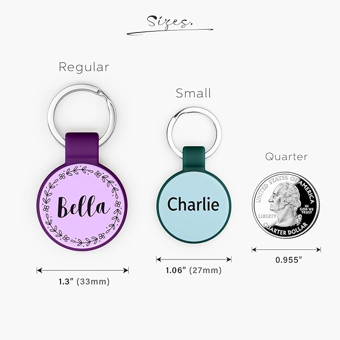 Silent Silicone Dog Tags, Custom Engraved Pet ID Tags for Cats and Dogs, Personalized Small Size Cat Tags with Cute Designs (Designs, Regular)